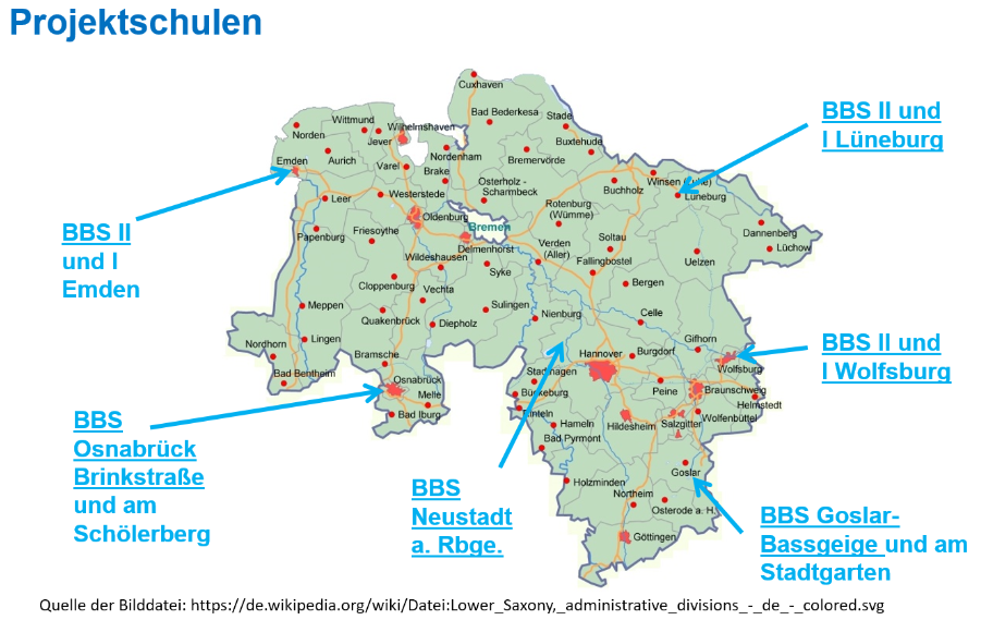 Karte von Niedersachsen mit den beteiligten Standorten