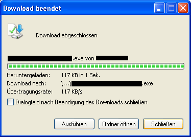 Download beendet, Ordner öffnen