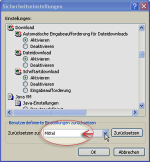 Sicherheitseinstellungen mittel