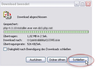 Download beendet, Ordner öffnen